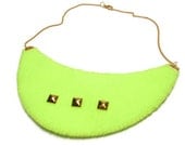 felt necklace neon lime green necklace gold pyramid studs modern geometric bib necklace neon jewelry