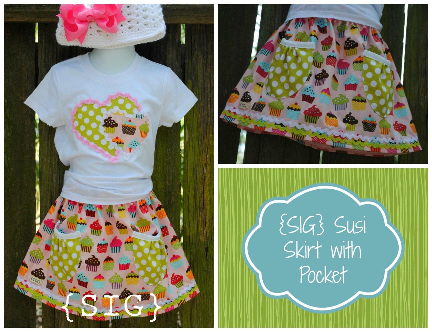 INSTANT Download SIG Susi Skirt Basic Skirt Pattern with Gathered Pocket- Size 0-3 month to 5T, including 18" Doll Pattern