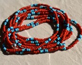 Colores Necklace Seed Bead Beaded Necklace or Wrist Wrap Dark Red Turquoise Navy Blue