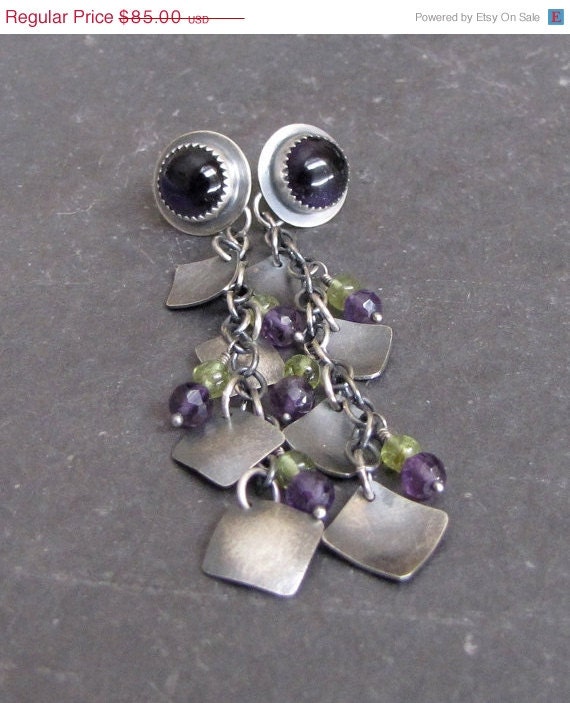 SALE Sterling Silver Amethyst Peridot Crocus Earrings