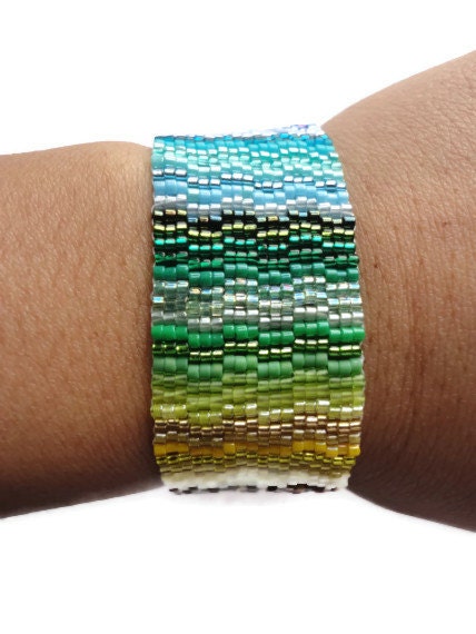 Seed Bead Bracelet, Peyote Stitch, Delica, Rainbow, Colorful, Bright, Fun, Primary, Purple, Blue, Green, Brown, yellow, Orange, Red, Fuchsia