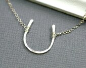 Silver Horseshoe Necklace - Good Luck Charm - Hammered Pendant - Delicate Simple Charm Necklace