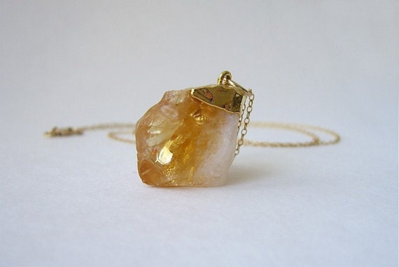 Gold-fill Long Raw Gold Dipped Citrine Necklace