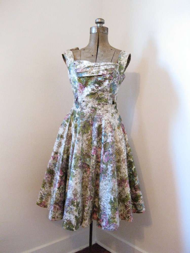 1950s New Look floral circle skirt and blouse set // XS // XXS