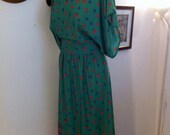 NEW IN amazing green floral 70's vintage angel wig sleeves dress