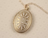 Small White Ornate Locket Necklace, Oval Pendant, Delicate, 14kt Gold Filled Chain, Simple and Delicate Fashion