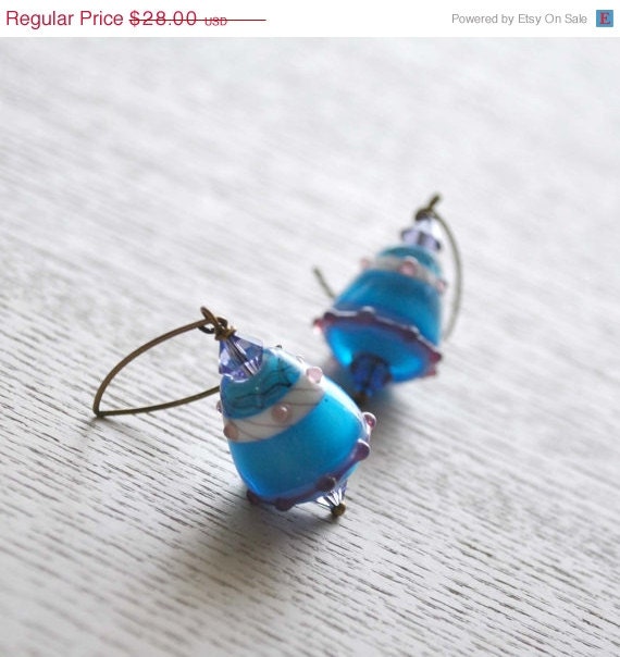 ON SALE Blue Cone Artisan Lampwork Glass Earrings