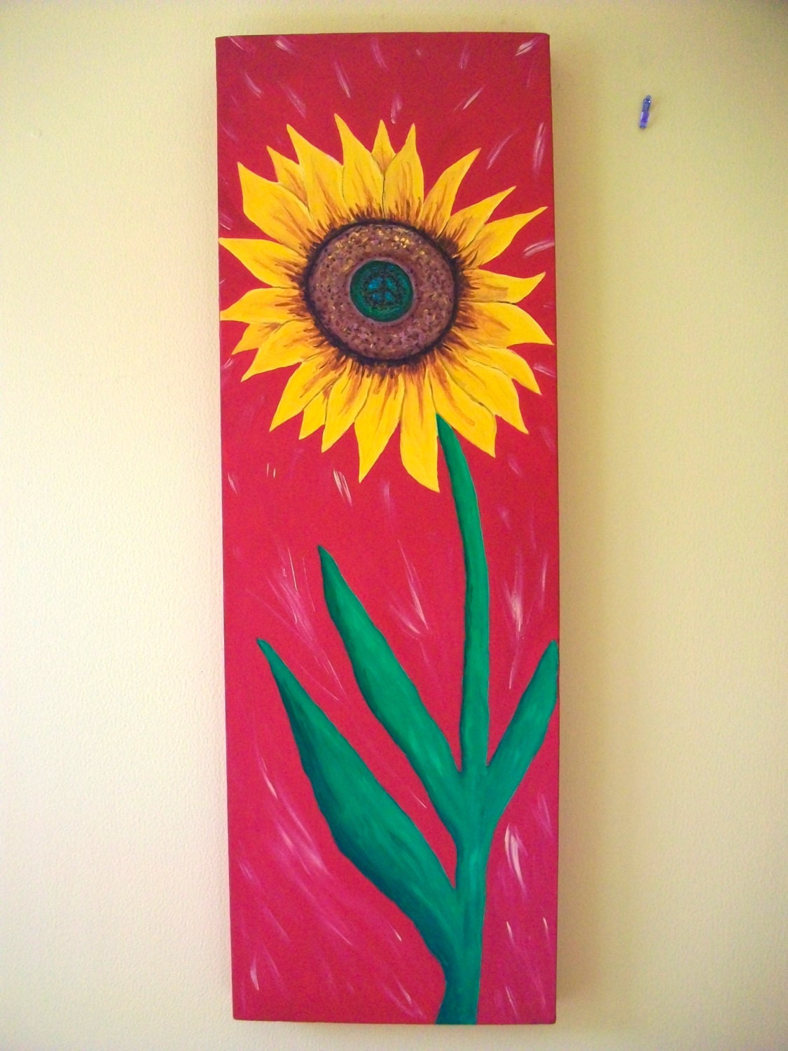 Huge Sunflower Peace Sign Acrylic Art Painting on Canvas