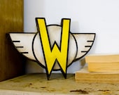 Art Deco Inspired Letter with Wings Yellow Letter W with White Wings