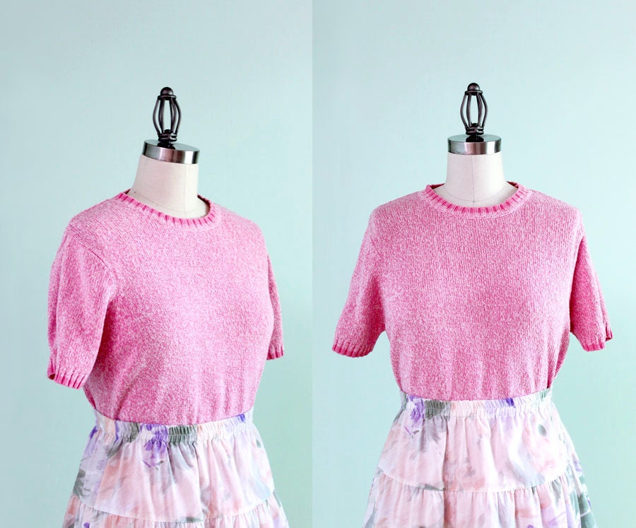 Vintage 80's 90's Heather Pink Sweater Top - Small Medium