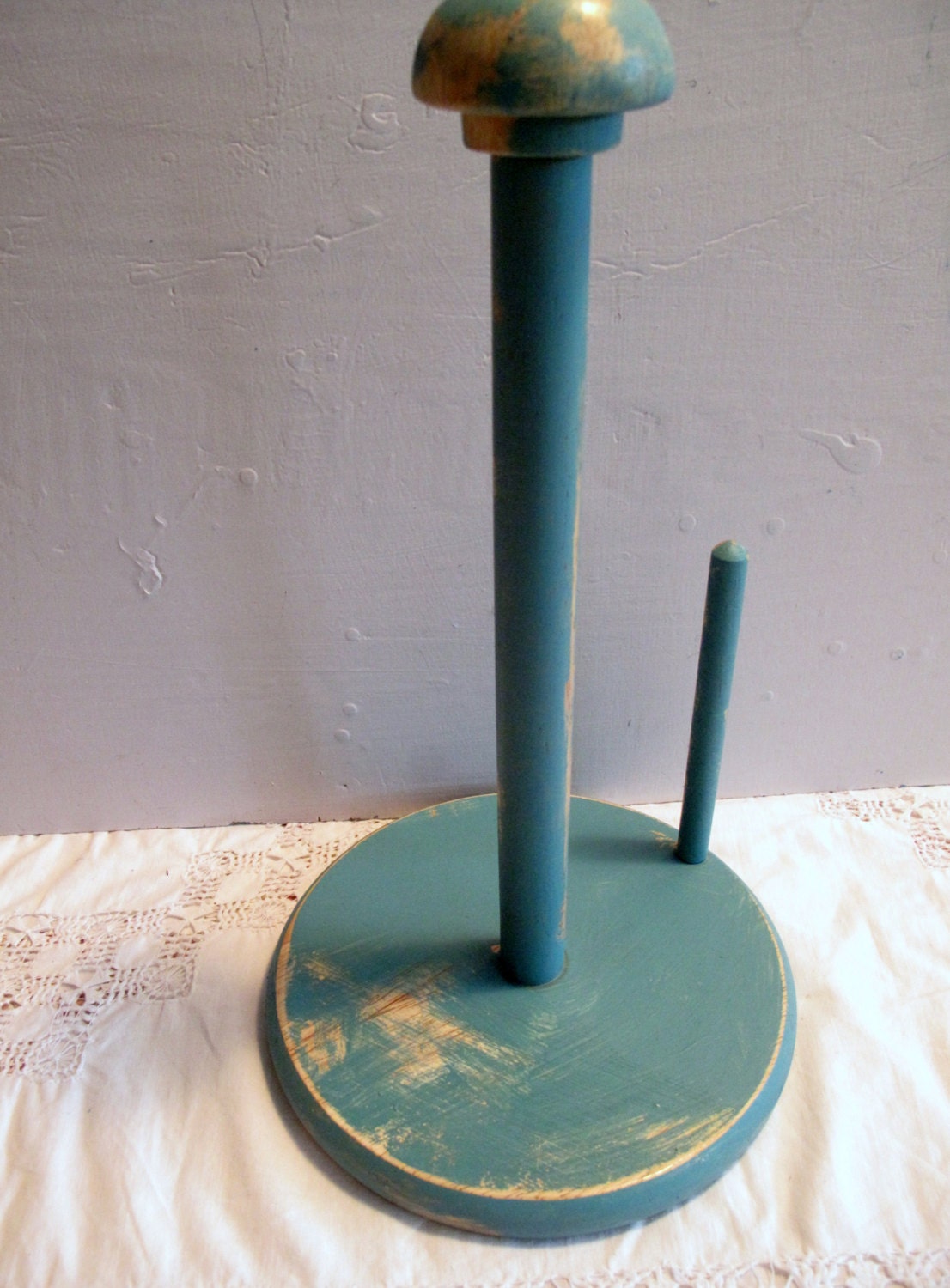 UPcycled Paper Towel Holder. Handpainted, Distressed  in Florence/Aqua