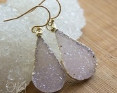 Lilac Agate Druzy Teardrop Earrings - 14K Gold Fill - Soft Lavender Druzy