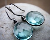 Memorial Day SALE Black Rhodium Teal Quartz Earrings - Oxidized Metal - Simple Drops