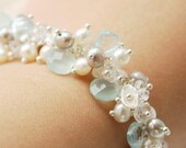 Memorial Day SALE Blue Pearl Cluster Bracelet - Aqua Chalcedony - Something Blue - Bridal Bracelet