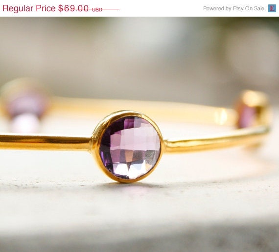 SALE 15 OFF Gold Purple Amethyst Quartz Bangle - Stacking Bangle - February Birthstone, Royal Purple