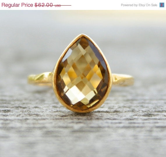 Memorial Day SALE Gold Citrine Ring - Gemstone Ring - Stacking Ring, November Birthstone Ring, Teardrop