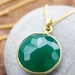 SALE 15 OFF Gold Emerald Green Onyx Gemstone Necklace - Round Stone - Gold Filled