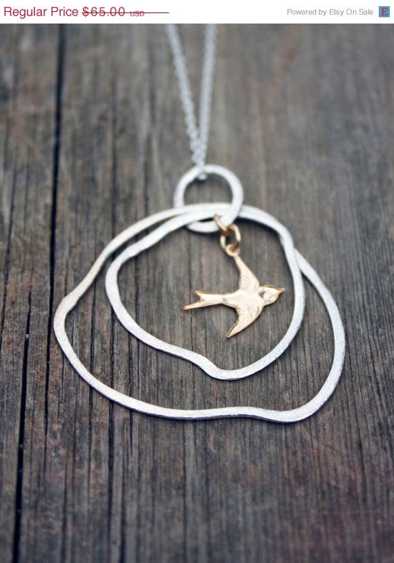 SALE 15 OFF Sparrow Charm Necklace - Sterling Silver, Gold Filled - Two Tone Necklace, Bird Necklace, OOAK