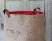 Upcycled MaMA AbBY baskets. Coffee burlap. Leather straps.