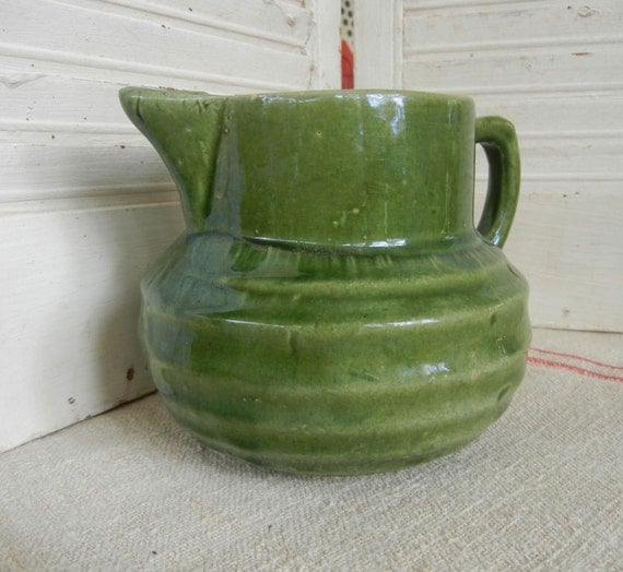 Vintage Green McCoy Buttermilk Pitcher Ribbed Pottery by Izzyandme