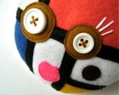 Mondrian Face Plush Felt Keychain -  Red, Blue, Yellow and White Felt Face
