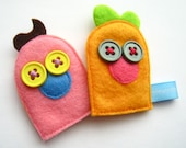 Odd Couple Plush Felt Finger Puppets - Pink and Orange Felt Finger Puppets