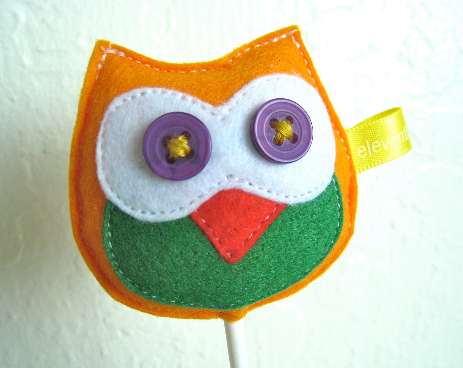 Owl Plush Felt Cupcake Topper - Orange and Green Felt Cupcake Topper