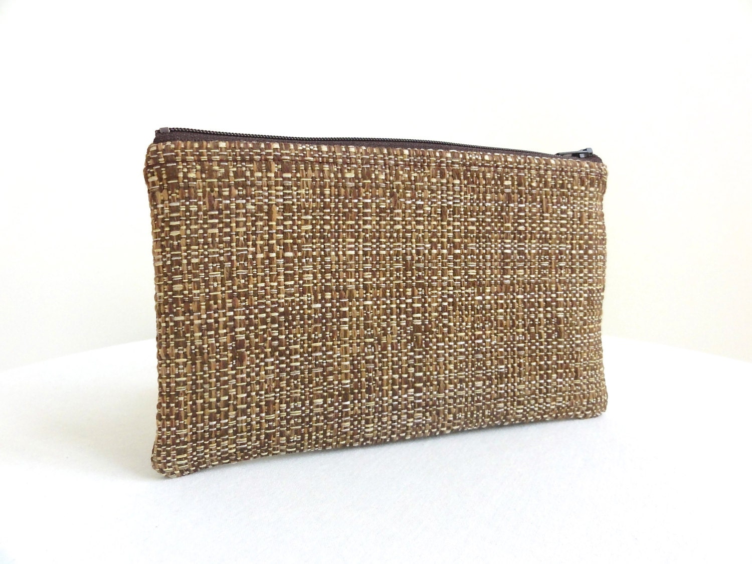 Chocolate Brown Clutch Handbag / Lemon Yellow Satin Flower