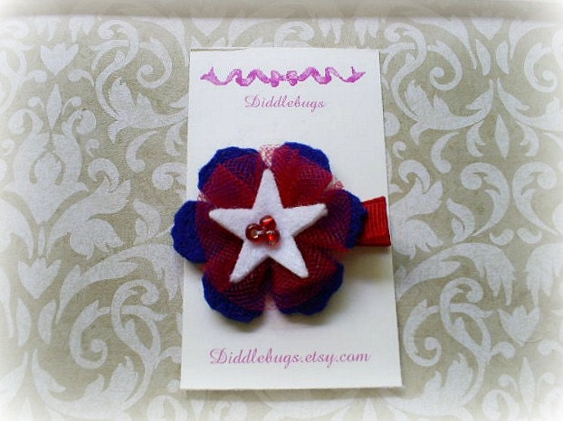 Red and Blue Flower Hair Clip,  Red White and Blue Flower Hair Clip, Fourth of July Hair Clip