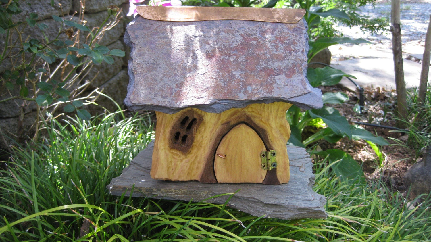 Floating Fairy House Rustic Slate Roof Sculpted One Of A Kind Faerie House
