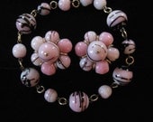 Pink and Black Glass Beaded Necklace and Earring Demi