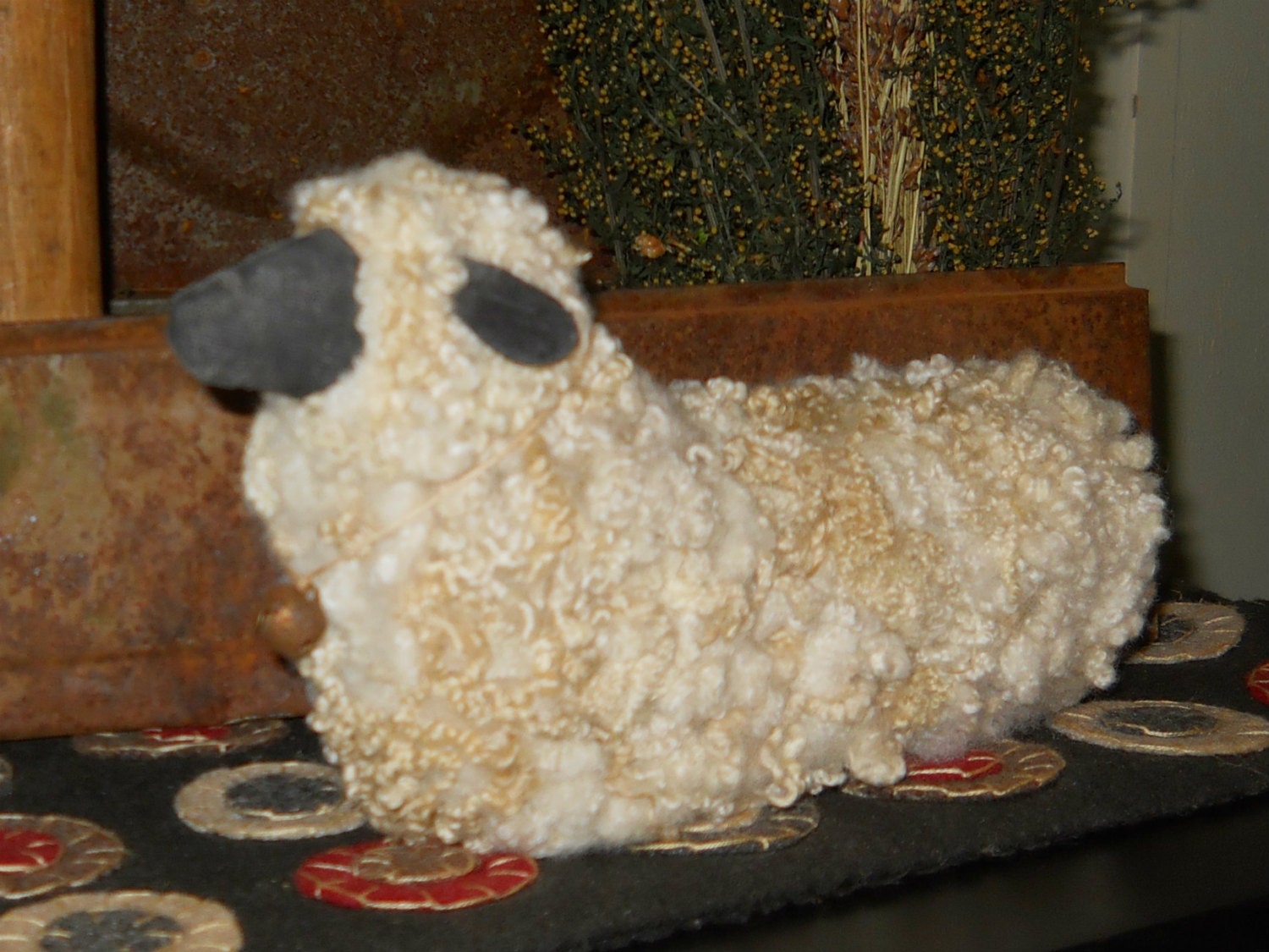 Primitive Wool Sheep Shelf Sitter