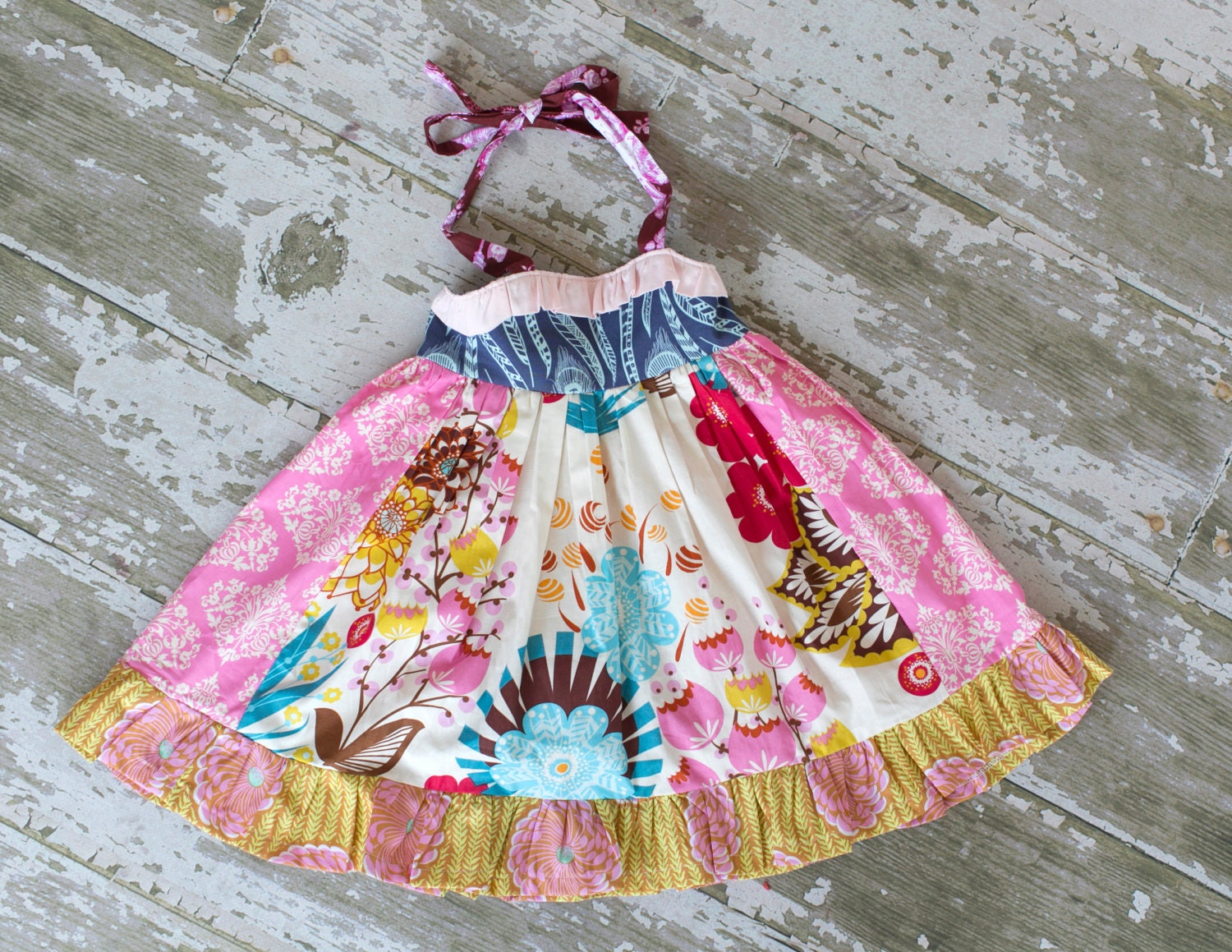 Summer Park Twirly Dress - boutique dress ellie panel paneled ruffle swing halter summer toddler girl clothing