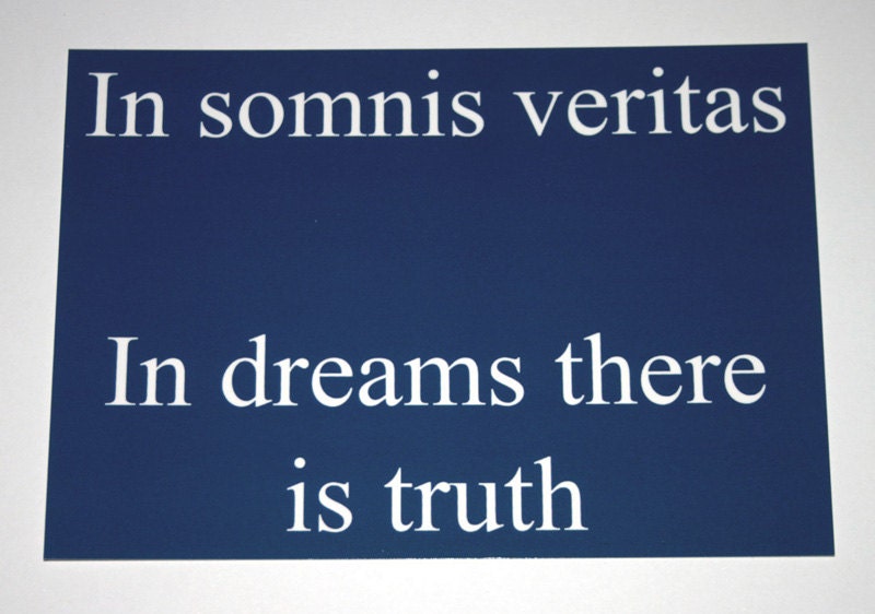 In dreams - Blue inspirational latin quote postcard with English translation