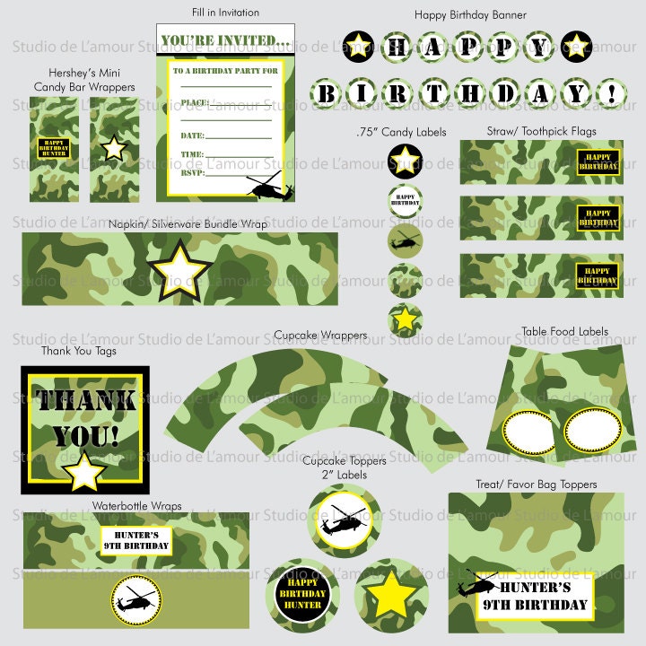 PRINTBLE PDF Camo/ Army Theme DIY Party Package Il_170x135