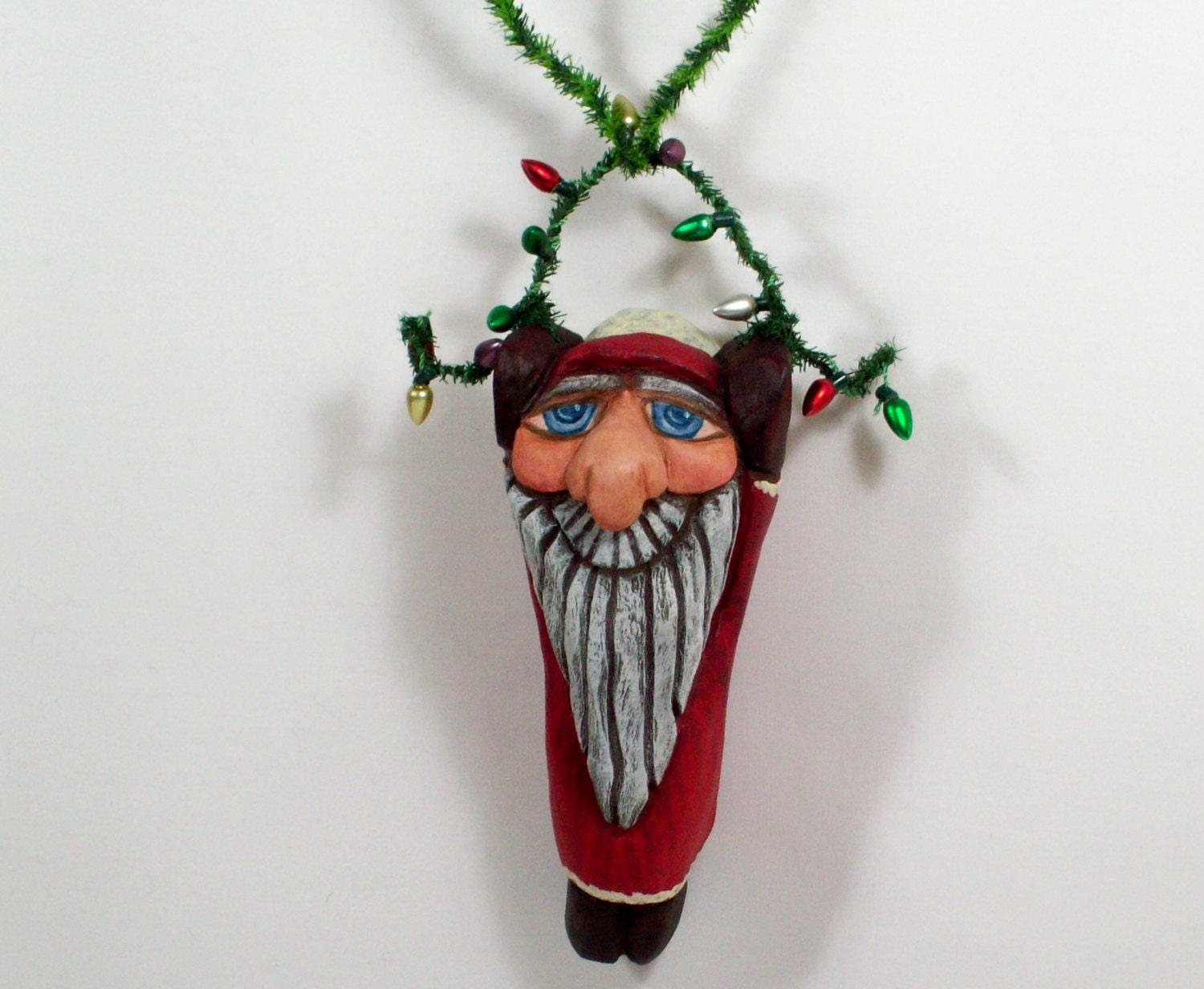 Santa Christmas Ornament Hanging on Wood Carving by LLA Carving