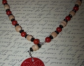 Carmen  ( Sponge Coral and Ceramic Red Floral Focal Necklace)