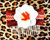 Pinup Swallow and Dots Flower Hair Comb - Sparkly Red