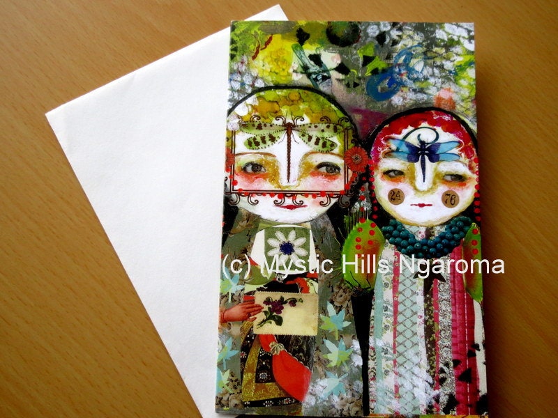 Mixed Media Art Note Cards " Woodland Sprites" Faeries - Fantasy Cards- Blank  Greeting Cards
