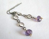 amethyst and crystal chain dangle earrings