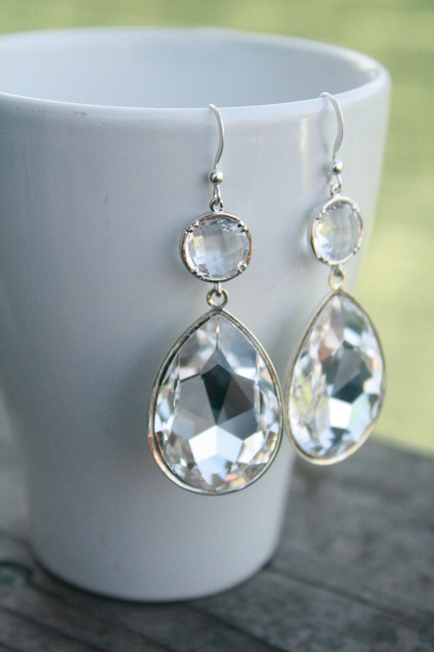 Large Sparkling Clear Swarovski Rhinestone Earrings, Wedding, Bridal, Bridesmaid