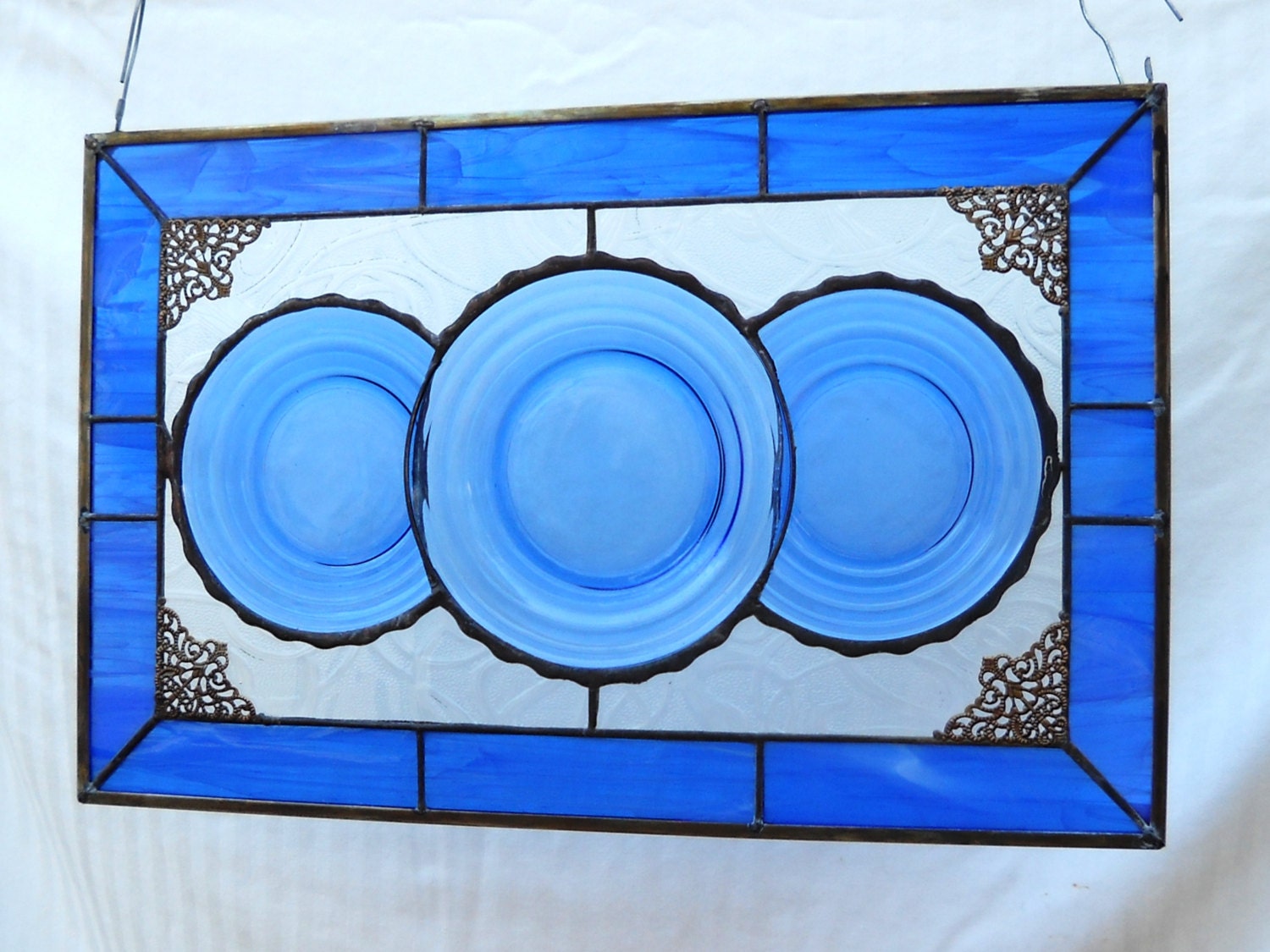 Stained Glass Panel 1930s Moderntone Depression Glass Plate Stained Glass Window Treatment