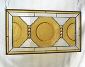 Depression Glass Stained Glass Plate Panel 1920s 1930s Amber By Cracky Vintage Dish