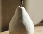 White ceramic pears with real twig stems, set of two.