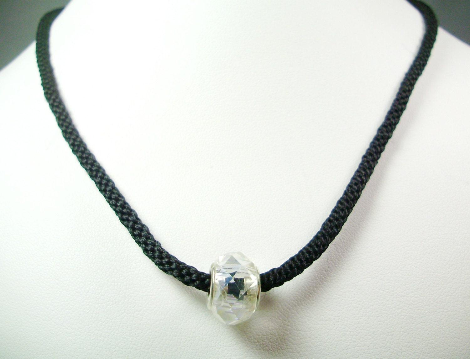 Black Kumihimo Necklace with White Bead