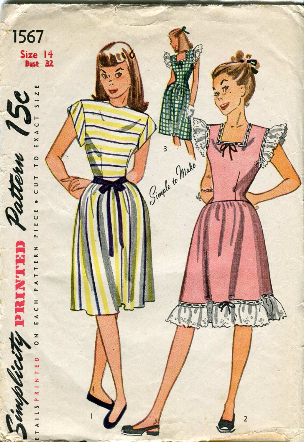 Simplicity 1567 Vintage 1940s Casual Dress Pattern Printed and perforated