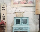 Painted Cottage Chic Shabby Aqua Romantic French Lamp Table NT72