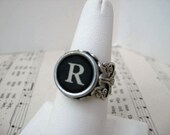 Typewriter Jewelry Antique Typewriter Key Adjustable Ring - Letter R Typewriter Ring