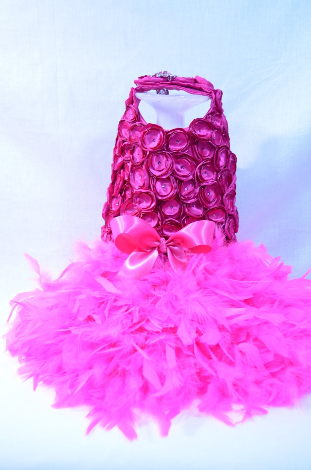 Hot Pink Paws Rosette Feather Harness Dog Dress