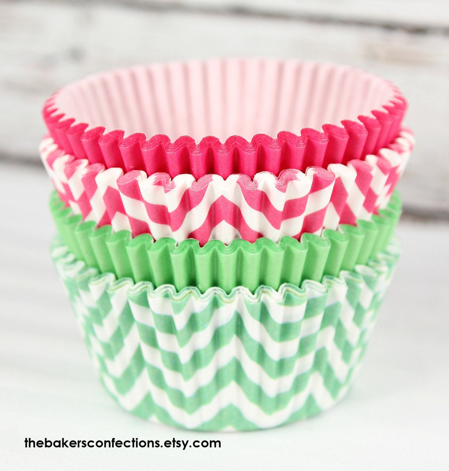 Lime and Pink Chevron and Solid Cupcake Liners - ZigZag Baking Cups, Designer Grease Resistant Liners (80 count - 20 each)